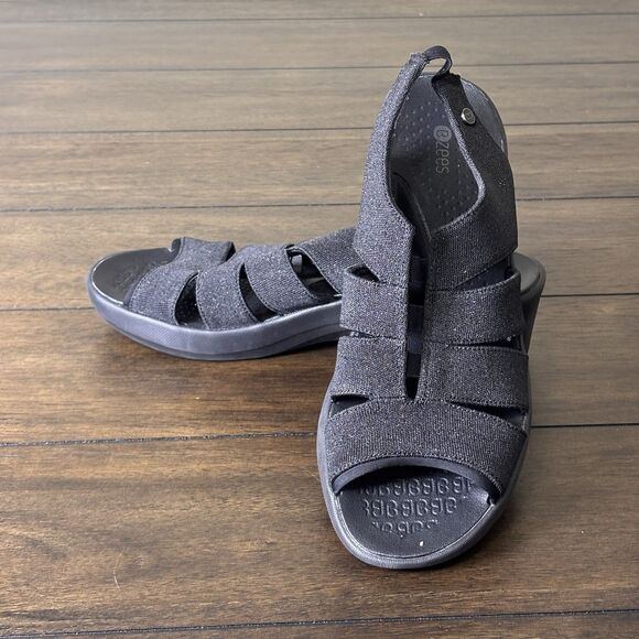 Bzees Finale Sandals Woman's Size 11 M Elastic Strappy Black Wedge Shimmer Shoes - Picture 7 of 12